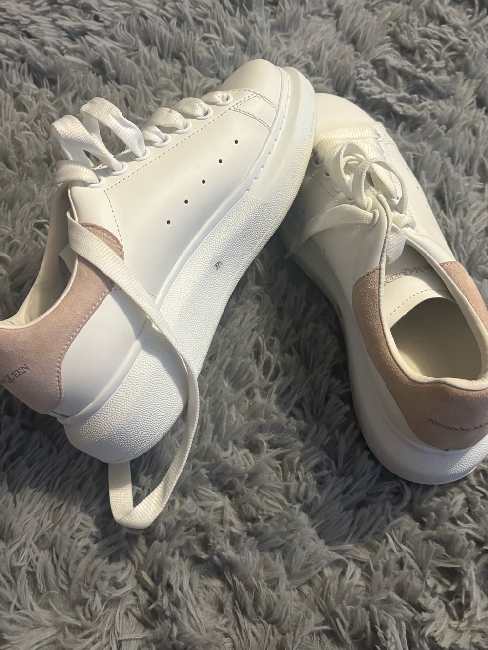 Alexander McQueen White Leather Platform Sneakers with Blush Heel